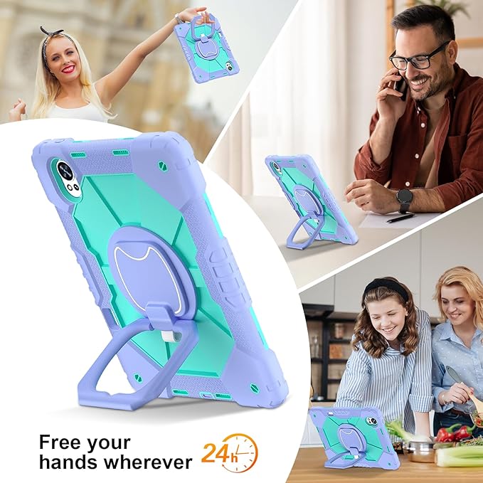 Shoulder Strap Tablet Case for Huawei MatePad Air (2024) 12.0 inch Heavy Duty Shockproof Protective Cover with Kickstand Handle Shoulder Strap for Women Man Lotus Purple Mint Green