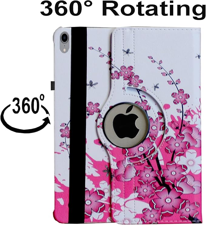 Case for iPad A16 11-inch (11th Gen 2025) for 2022 iPad 10th Generation 10.9 inch Rotating Stand Smart Magnetic Cover for Model A3354 A3355 A3356 A2696 A2757 A2777 (Pink White Flower)