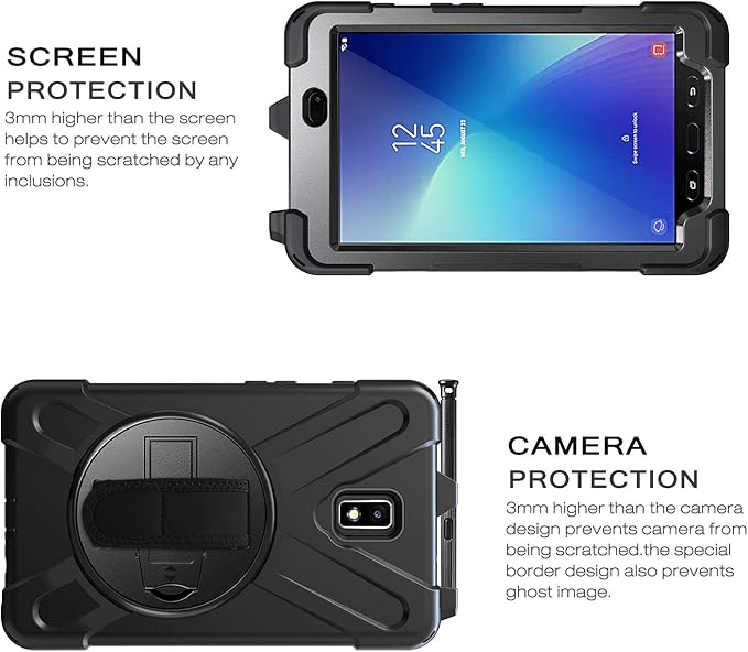 Case for Samsung Galaxy Tab Active 2 8.0 T390 T395 T397 Military Grade [15 ft Drop Tested] Full-Body Shockproof Protective Cover with 360° Rotation Stand Hand Strap &amp Pencil Holder
