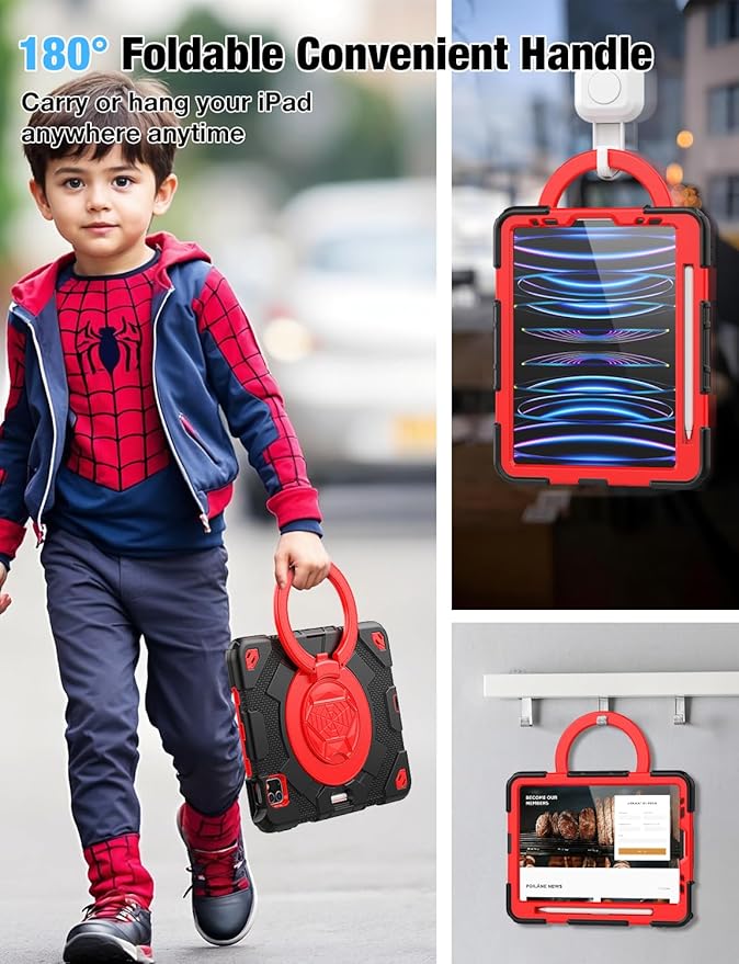 SCSVPN Kids Case for iPad Air 5th/4th Generation 10.9-inch 2022/2020 &amp iPad Pro 11'' 4th/3rd/2nd/1st Gen 2022 2021 2020 2018 Protection Case with Pen Holder Stand Handle Shoulder Strap Black R
