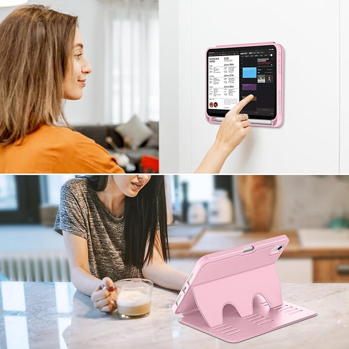 VIKESI Case for iPad iPad mini 7 (A17 Pro) and iPad mini 6Multiple Angles Magnetic Stand CoverShockproof Soft BackPencil Holderand Auto Sleep/WakePink