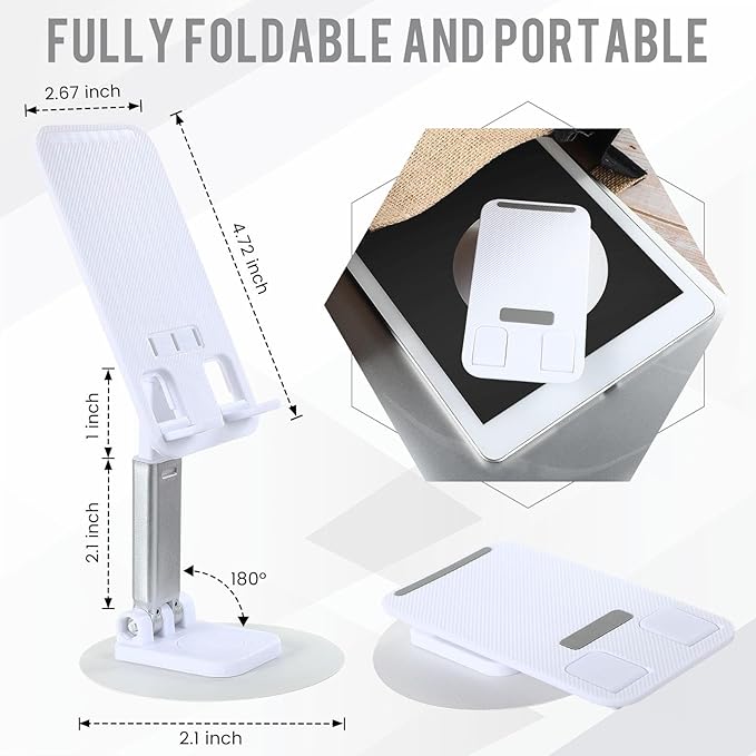 Geelin 12 Pieces 360 White Rotating Phone Stand Desktop Fully Adjustable Foldable Phone Holder with Anti-Slip Pad Lightweight Aluminum Base Tablet Stand for All Phones