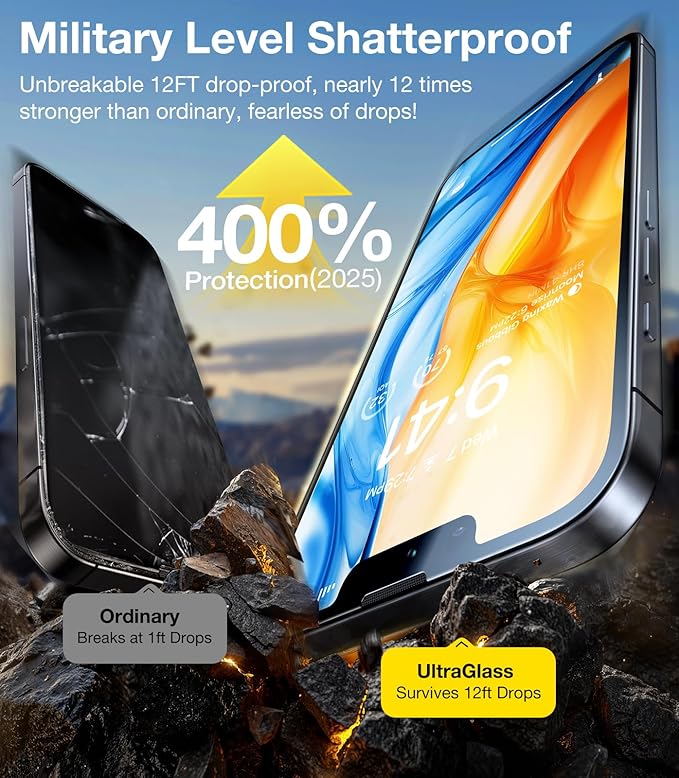 UltraGlass UNBREAK TOP 9H+ Armor for iPhone 17e/ 16e Screen Protector 6.1'' (No.1 Military Grade Shatterproof) Screen Protector 17e/ 16e Tempered Glass (Longest Durable &amp Full Edge Coverage) 2 Pac