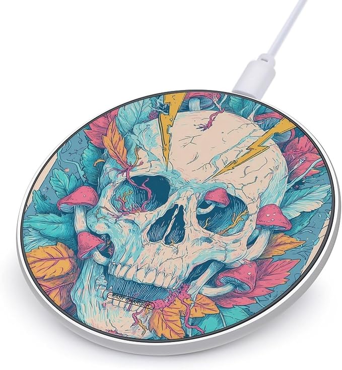 Skull Mushrooms Thunder Fast Portable Charger 10W Funny Graphic Phone Charging Pad with USB Cable