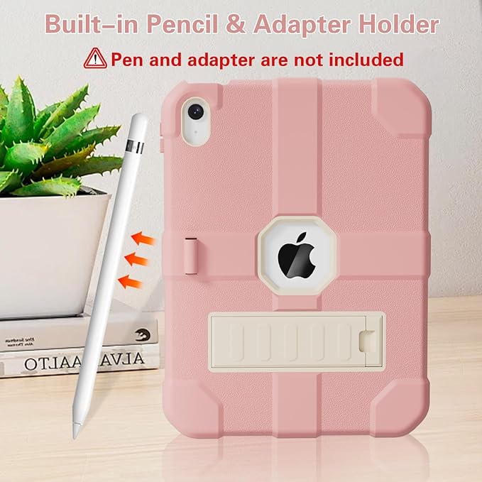 Case for iPad (A16) 11th Generation 11 Inch 2025 / iPad 10th Generation 10.9 Inch 2022 Rugged Heavy Duty Protective Cover [Built-in Pencil Holder ] for iPad 11/10 Gen (Pink)