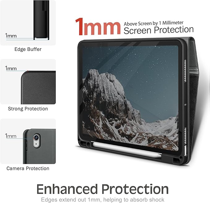 KingBlanc for iPad Air 13-inch Case (M4 2026/M3 2025/M2 2024) with Pencil Holder PU Leather Durable Protective Stand Cover Auto Wake/Sleep Multi-Angle for Viewing/Typing Magnetic Clasp Black