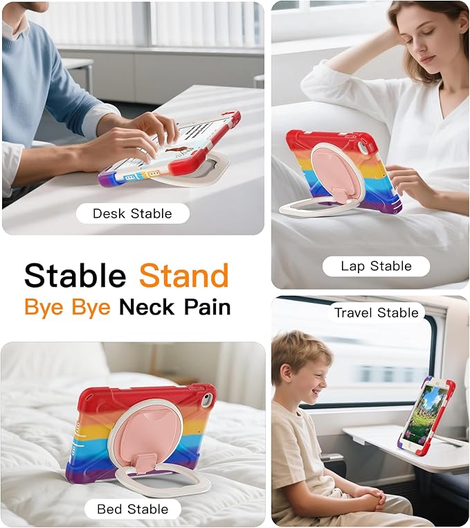 BATYUE for iPad mini 5/4 7.9 Inch Case (2019/2015) Heavy Duty Shockproof Cover with 360° Rotating Kickstand Detachable Shoulder Strap &amp Pencil Holder for Boys - Colourful Red