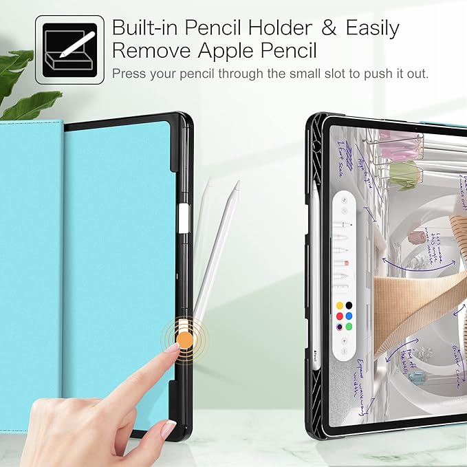 Fintie Folio Case for iPad Pro 12.9 6th Generation 2022 Multi-Angle Smart Stand Cover w/Pencil Holder &amp Pocket Also Fit iPad Pro 12.9 2021 5th &amp 2020 4th &amp 2018 3rd Gen Shades of Blue