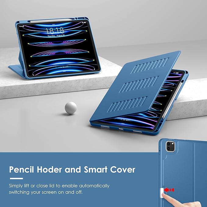 VIKESI Case for iPad Pro 12.9 6th / 5th / 4th / 3rd Generation Case 2022/2021/2020/2018Multiple Angles Magnetic Stand CoverShockproof Soft BackPencil Holderand Auto Sleep/WakeNavy Blue