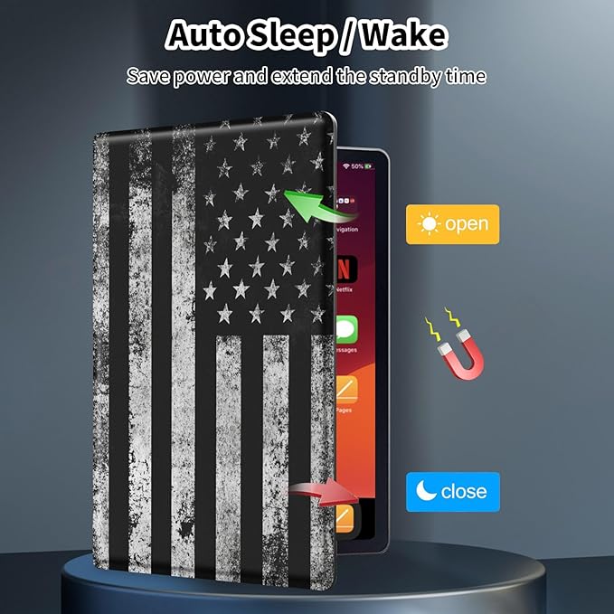 Case for Galaxy Tab A9+/A9 Plus 11 inch 2023 2024Slim Leather Multi-Angle Stand Folio Cover Auto Wake/Sleep for Samsung Galaxy Tab A9 Plus Tablet SM-X210/X216/X218Black American Flag