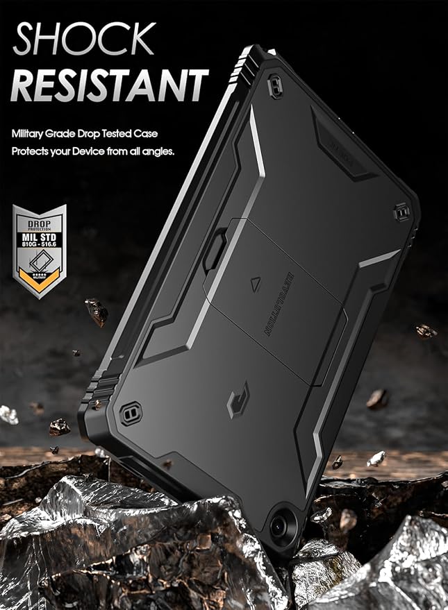 Poetic Revolution Case for Samsung Galaxy Tab A9 Plus + 11 inch (2023) Built in-Screen Protector with S Pen Holder Full-Body Kickstand Rugged Heavy Duty Case Black