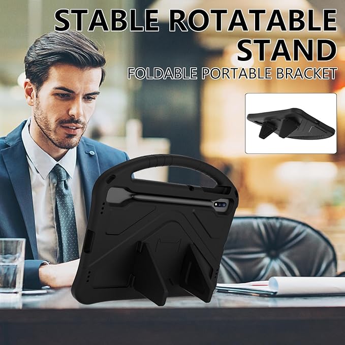 Kids Proof Case for Samsung Galaxy Tab S9 Plus 12.4 inch 2023 (SM-X810/X816/X818) UUcovers Stand Cover with S Pen Holder/Handle Soft EVA Shockproof Lightweight Rugged Cover for Tab S9+ 12.4 Black