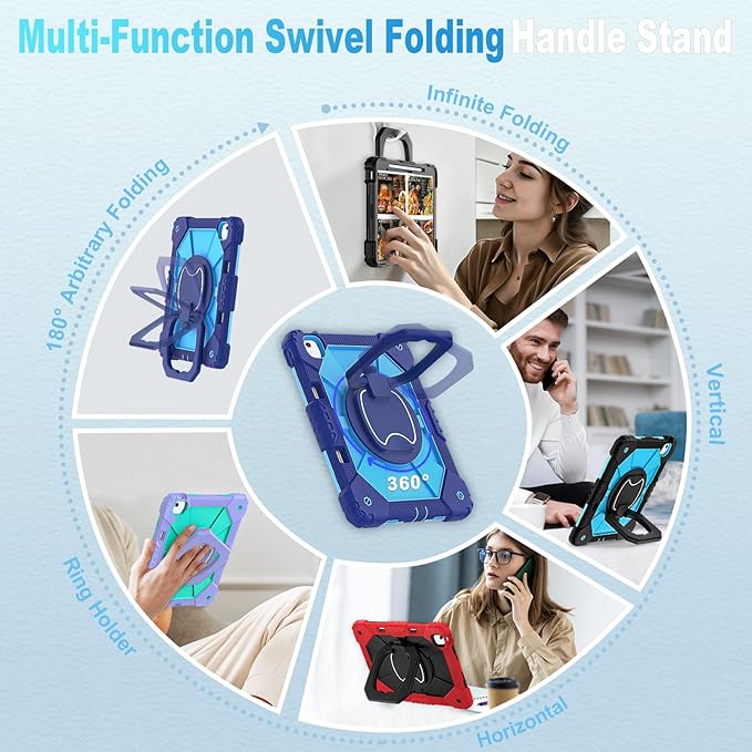 WESOROL Cases for iPad Air 13 Inch (M3/M2) 2025/2024 with Screen Protector/360° Rotating Stand/Pencil Holder/Shoulder StrapMilitary Grade Shockproof Cover for iPad Air Case 13 Inch Navy Blue