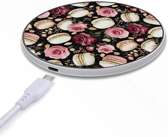 Elegant Macarons and Roses Wireless Charger Anti-Slip Wireless Charging Pad Slim Charger Mat for Men Women