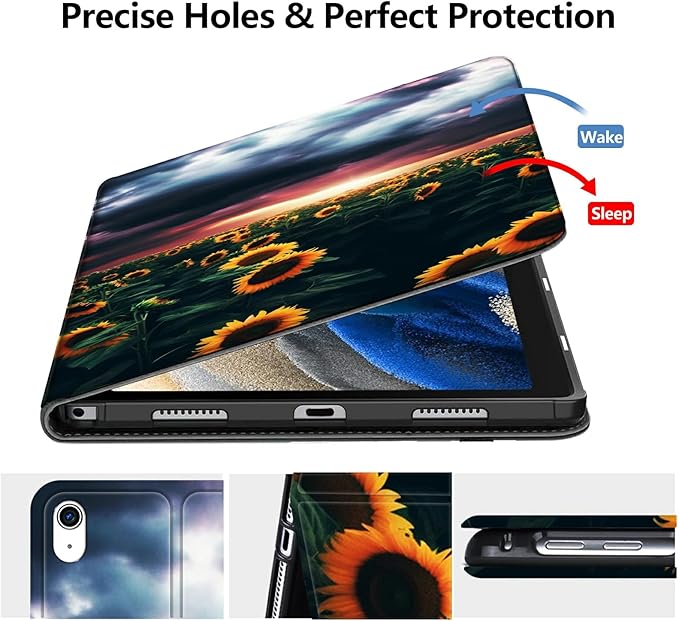 DIGTIALLL Case for iPad A16 11th Generation 11 inch 2025 / i10th Generation 10.9 Inch 2022 PU Leather Smart Premium Stand Protective Cover with Auto Sleep/WakeSunflower