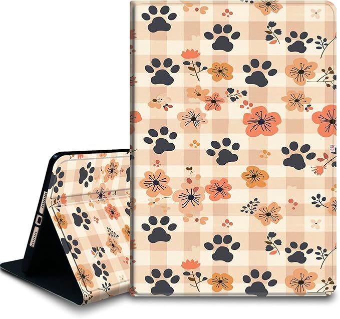 Bxgolkgd Tablet Case for iPad 10.5 Inch (iPad Air 3rd 2019/iPad Pro 2017)Shockproof Stand Cover with Heat DissipationAuto Wake/Sleep FunctionDog Paw Prints and Plum Blossoms