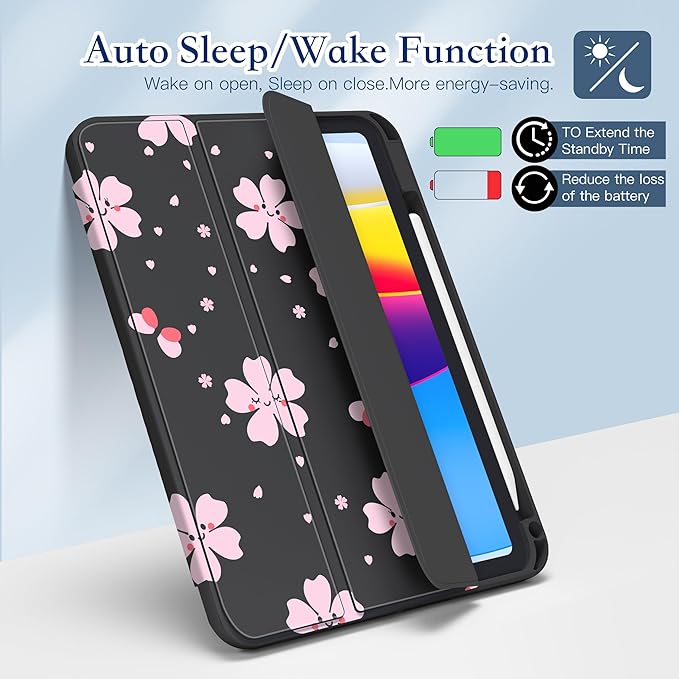 CISSOOK for iPad 11 inch (A16) 2025 11th Gen Case/iPad 10.9 inch 2022 10th Gen Built in Pencil Holder with Crystal Clear Back Cover with Auto Wake/Sleep Stand Function Cute Flower