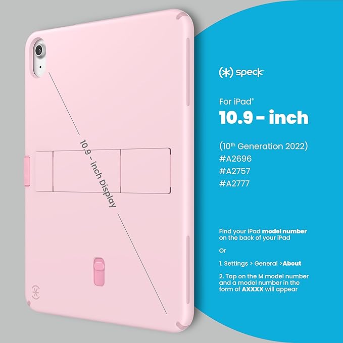 Speck iPad 10.9 Inch Tablet Case and Stand - Scratch Resistant Drop Protection &amp Quick Release Kickstand - for iPad 10th Gen 2022 - StandyShell Soft Lilac/Hydrangea Purple/Kinder Pink