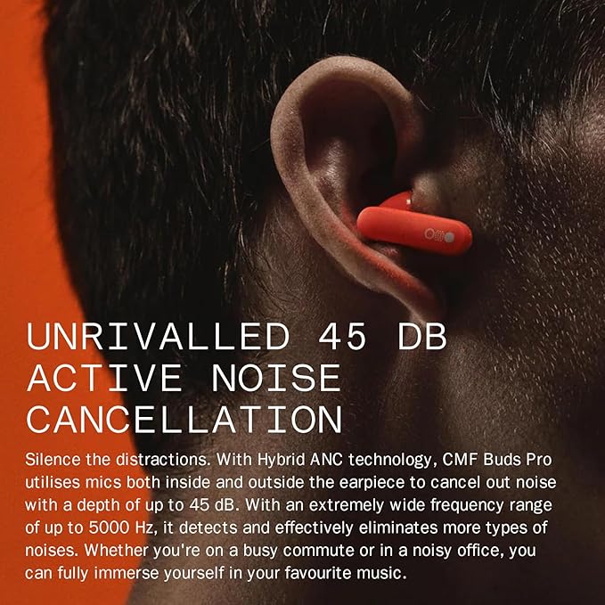 CMF BY NOTHING Buds PRO Wireless EarbudsBluetooth 5.3Active Noise Cancelling to 45 dB IP54 Waterproof Earphones Wireless for Android/iOS Light Grey
