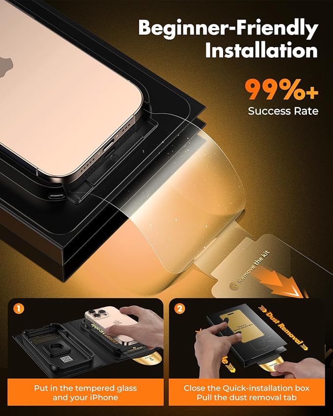 UNBREAKcable for iPhone 15 Pro Screen Protector [Quick-Installation Box] 3-Pack 9H+ Hardness Shatterproof Tempered Glass [99.99% HD Clear] [Case Friendly] [Bubble Free] for iPhone 15 Pro 6.1