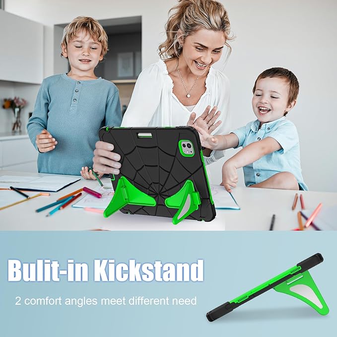 Compatible with Apple iPad Pro 11(2024) 11 inch Tablet CaseLightweight Shockproof Rugged Protective Cover with Kickstand for Kids Children Boys Babies Dark Green