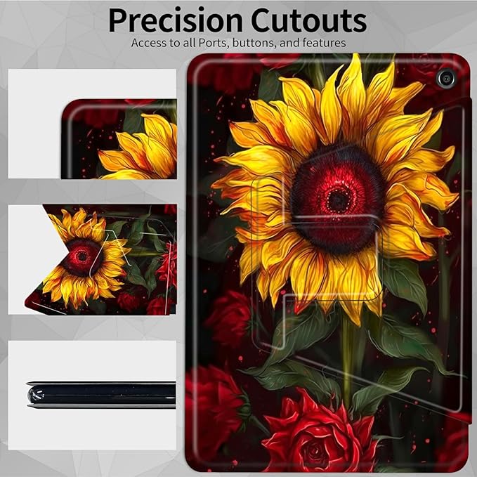 Case for Amazon Kindle Fire Max 11 Case (13th Generation 2023 Release) 11360 Degree Rotating Swivel Stand Protective Cover for Amazon Kindle Fire Max 11 2023Sunflowers