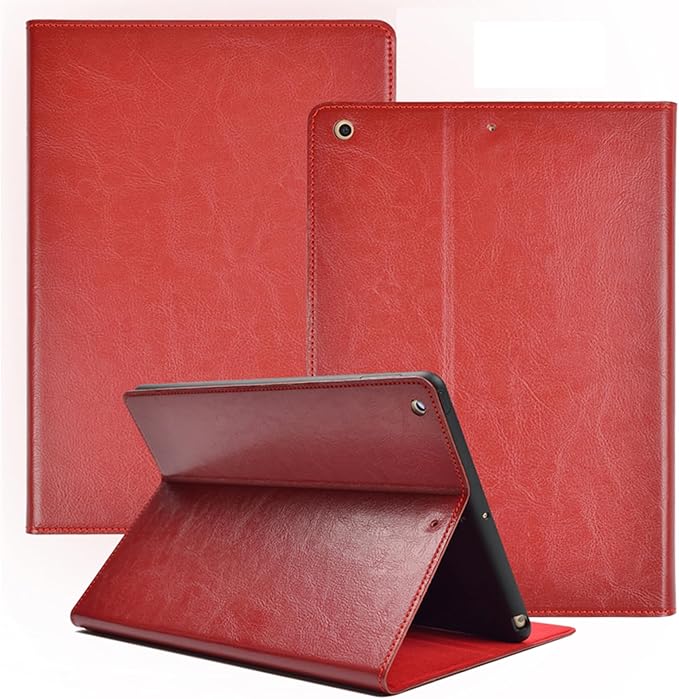for Ipad Case 10.2-inch 9th/8th/7th Gen 2021/2020/2019 Genuine Leather Cover Protective ShellAuto Wake/Sleep.Red