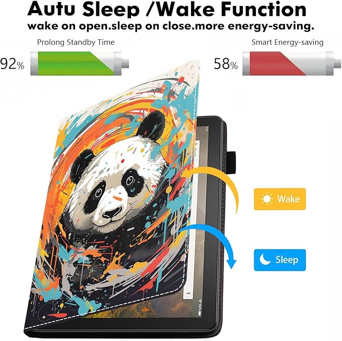 Case for All-New Amazon Kindle Fire HD 10 &amp 10 Plus Tablet 10.1 (13th/11th Generation 2023/2021 Release) - PU Leather Folio Case with Smart Auto Wake/Sleep Watercolor Panda