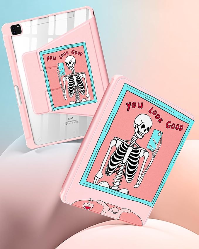 for iPad Air 11 inch Case Air 5th/4th Generation 10.9 Pro 11'' Case Women Girls for Apple Pencil Holder Cute Skull Skeleton Goth Rotating Folio Cover for Apple iPad Air 5/Air 4/Pro 11
