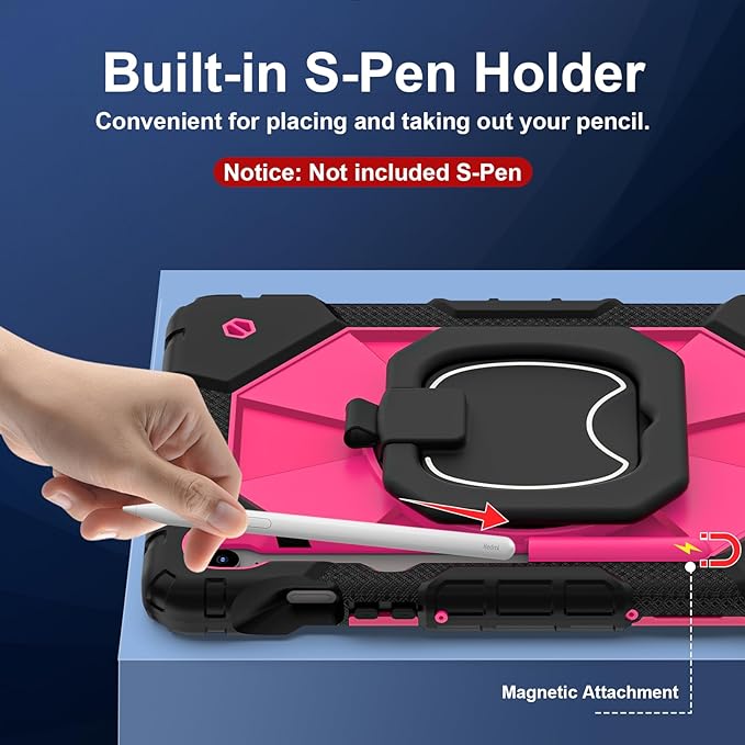 ATOOZ for Samsung Galaxy Tab S10 Lite/S10 FE/S10/S9 FE/S9 Case 2025Heavy Duty Shockproof Rugged Cover Case for Samsung S10 FE Tablet 10.9 Inch with Shoulder Strap &amp Pencil Holder (Rose Red)