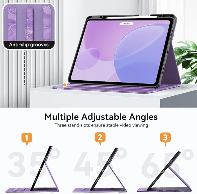Case for New iPad Pro 12.9 inch 6th/5th/4th/3rd Generation 2022/2021/2020/2018 12.9'' ipad Pro Leather Folio Protective Cover 6/5/4/3 Gen with Pencil Holder Auto Wake/Sleep Marble Purple