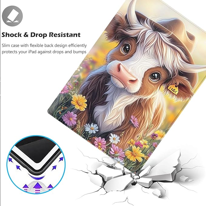 Case for Samsung Galaxy Tab A11 Plus/A9 Plus 11 Inch 2025/2023Adjustable Stand Auto Wake/Sleep Function Full Body Protection Cover - Cute Cow