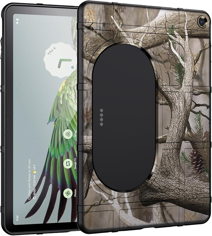 Case and Travel Cover for Google Pixel Tablet (2023) Nakedcellphone Special Ops Rugged Shield and Hard Shell View Stand Companion - Bushwolf Camo
