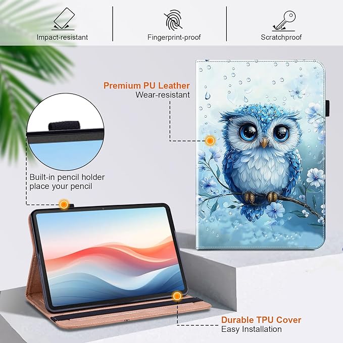 Case for iPad Pro 13 Inch (M5/M4) 2025/2024 Auto Wake/Sleep with Pencil Holder Multiangle Stand Wallet Design CoverRainy Owl