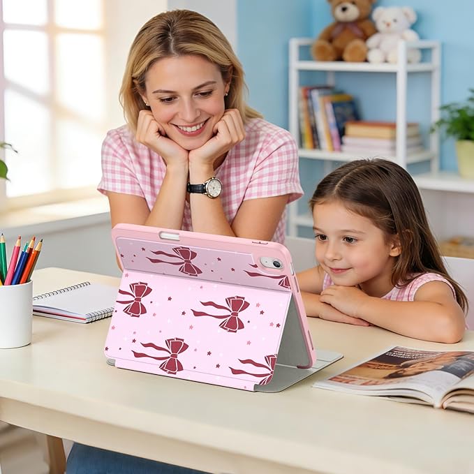 Supveco Case for iPad (A16) 11th Generation 11 inch (2025)iPad 10th Generation 10.9 inch (2022) with Pencil HolderPremium Folio Stand Case with Soft TPU Back CoverAuto Wake/Sleep-Red Bows