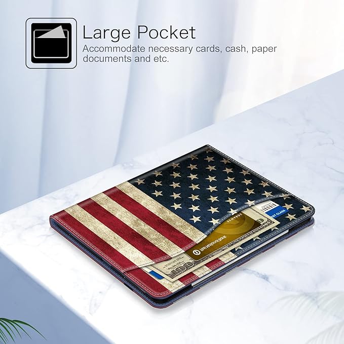 Fintie Folio Case for iPad Pro 12.9 6th Generation 2022 Multi-Angle Smart Stand Cover w/Pencil Holder &amp Pocket Also Fit iPad Pro 12.9 2021 5th &amp 2020 4th &amp 2018 3rd Gen US Flag
