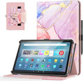 OKP Portable Electronic Device Cover for Amazon Tablet 11 (13th Generation 2023 Release) Multi-Angle Stand Case with Pocket Auto Wake/Sleep PU Leather Marble Rose Gold