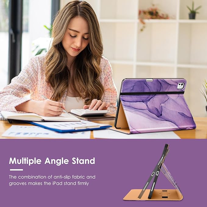 VIKESI Case for iPad Pro 13-inch M5 or M4 Released in 2025 or 2024 Leather Stand Cover with Apple Pencil Holder Auto Wake/Sleep Multiple Viewing Angles Built in Hand Strap &amp PocketPurple Marb
