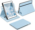 DTTO Rotating Case for iPad 6th / 5th Generation 9.7 Inch 2018/2017 iPad Air 2 / Air 1 Case 360 Degree Swiveling Premium Leather Folio Stand Cover with Pencil Holder - Auto Wake/Sleep Ice Blue