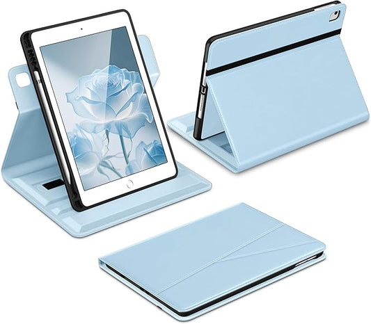 DTTO Rotating Case for iPad 6th / 5th Generation 9.7 Inch 2018/2017 iPad Air 2 / Air 1 Case 360 Degree Swiveling Premium Leather Folio Stand Cover with Pencil Holder - Auto Wake/Sleep Ice Blue