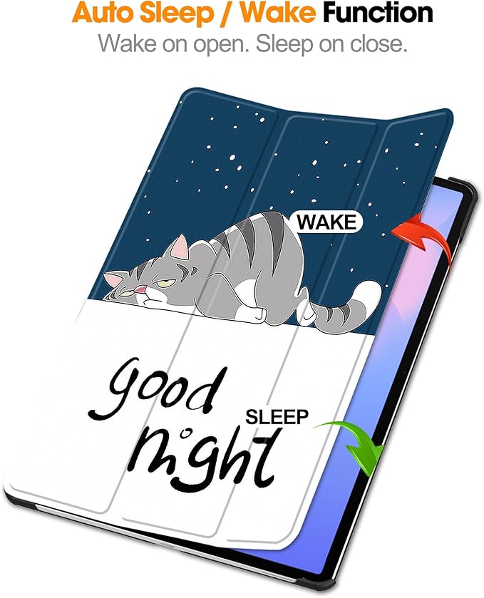 Case for Samsung Galaxy Tab S10 FE+/S10 FE Plus 13.1 Inch 2025 Model (SM-X620/SM-X626B) Tri-Fold Stand Smart PU Leather &amp Hard Back Shockproof Cover with Auto Wake/Sleep Lazy Blue Cat