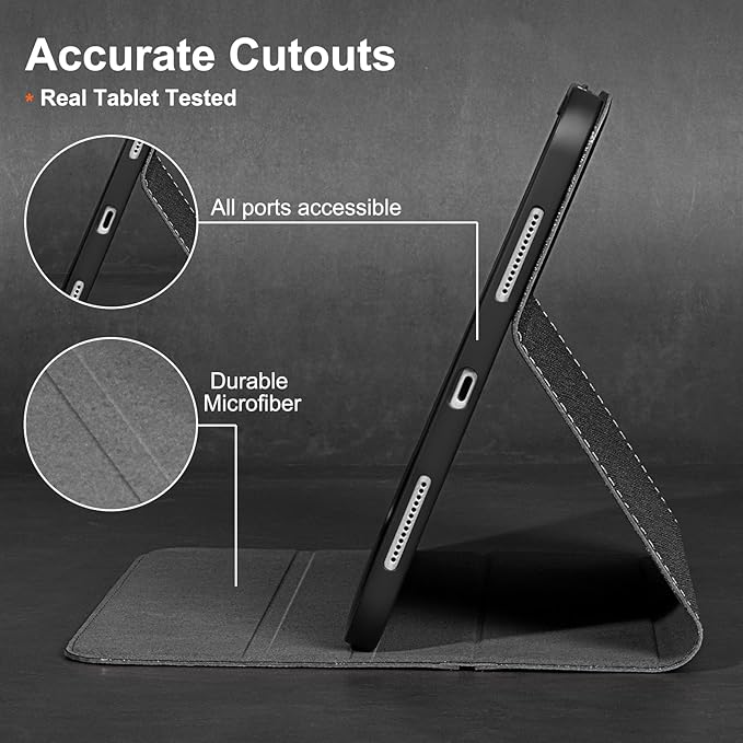 Gexmil Leather Case for iPad Air 11 Inch M4/M3/M2 (2026/2025/2024)iPad Air 10.9 Inch 5th/4th Generation 2022/2020 Top Grain Leather Cover Auto Sleep/Wake Adjustable StandPalm-Print Black