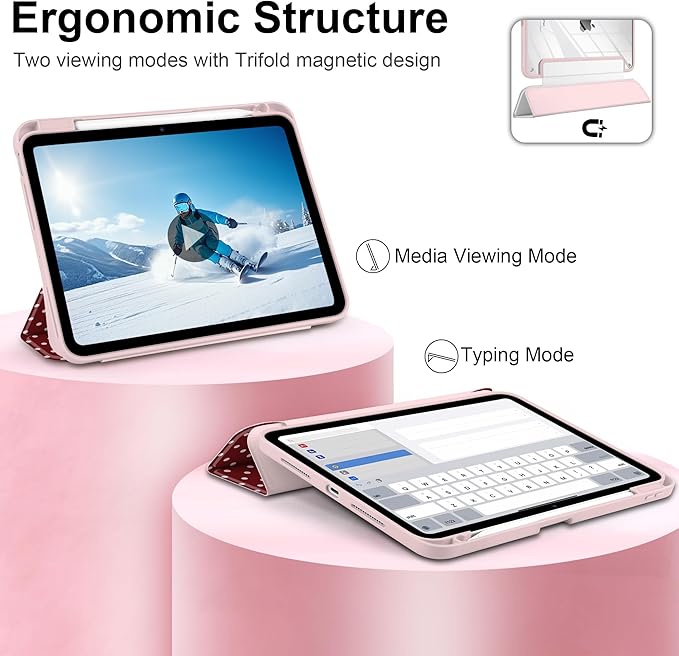 TWOLSKOO Case for iPad Pro 11-inch (M5 2025 / M4 2024) Clear Acrylic Back with TPU Bumper Pencil Holder Trifold Stand Auto Sleep/Wake Red Polka Dot