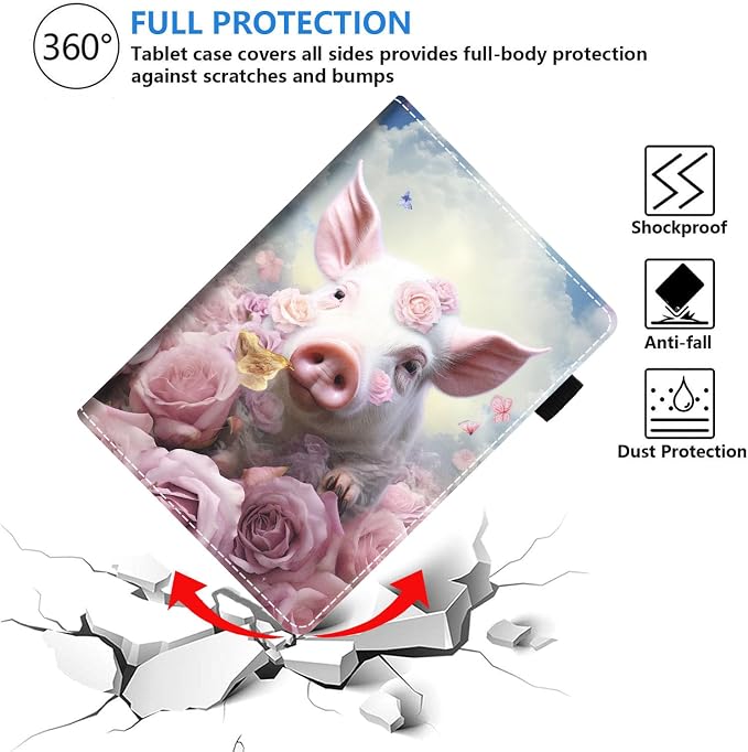 Cute Pig and Pink Rose