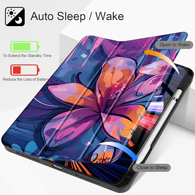Mektron for iPad Pro M2 11-inch 4th/ 3rd/ 2nd/ 1st Gen Case 2022 2021 2020 2018 with Pencil Holder Tablet Cover with Soft TPU Back Cover for 11 inch iPad Pro Graffiti Flower
