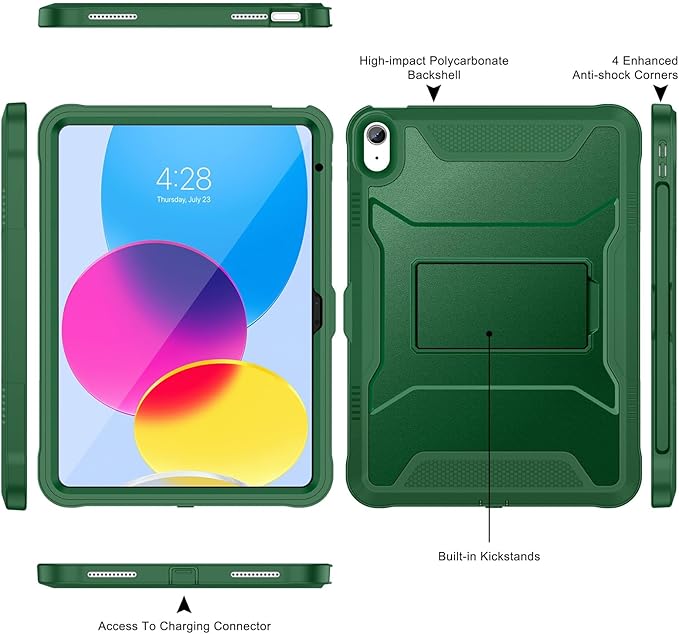 Soke Case for iPad (A16) 11th Generation 11-inch 2025 iPad 10th Generation 10.9-inch 2022 with Built-in Screen Protector and Kickstand Rugged Full Body Protective Cover - Alpine Green