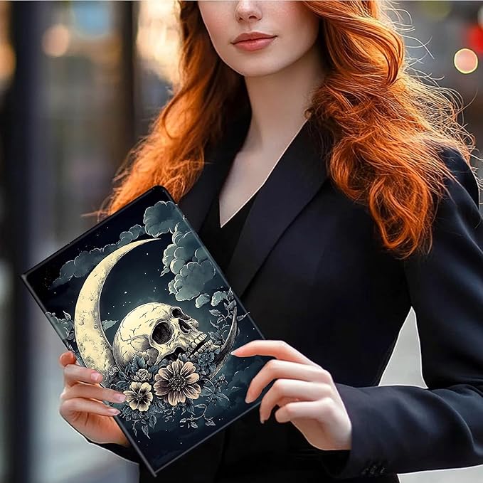 Case for Kindle Paperwhite 12th Generation 7 &amp Kindle ColorSoft Signature Edition PU Leather Protective Cover with Auto Sleep/Wake for Kindle Paperwhite 2024 – Skull On The Moon