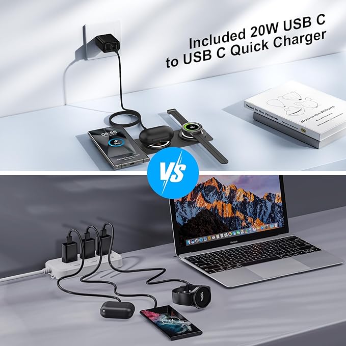 Foldable Android Samsung S25 Ultra Fast Wireless Charging Pad 3 in 1 Charger Wireless Charging Station 15W Fast Charging for Samsung Galaxy S25 Plus/S24FE/S24 Plus/S23FE/S22 Galaxy Watch 7/6 Classic
