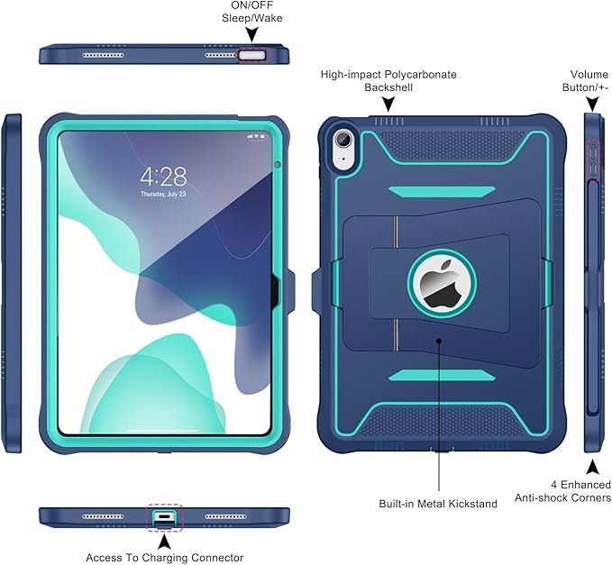 Soke Case for iPad (A16) 11th Generation 11-Inch 2025 /10th Generation 10.9-Inch 2022 with Screen Protector and Multi-Angle Kickstand Rugged Full Body Heavy Duty Protective Cover - Navy Green