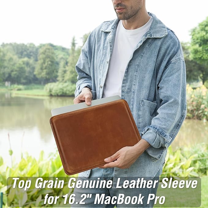 Top Grain Leather 16.2 Slim PC Sleeve Case Solid Vintage Design Handmade Compatible with MacBook Pro 16.2 A2485 M1 Max 15 Touch Bar A2141 A1707 Pro 16 Touch ID A1990 Brown 16.2 Inch
